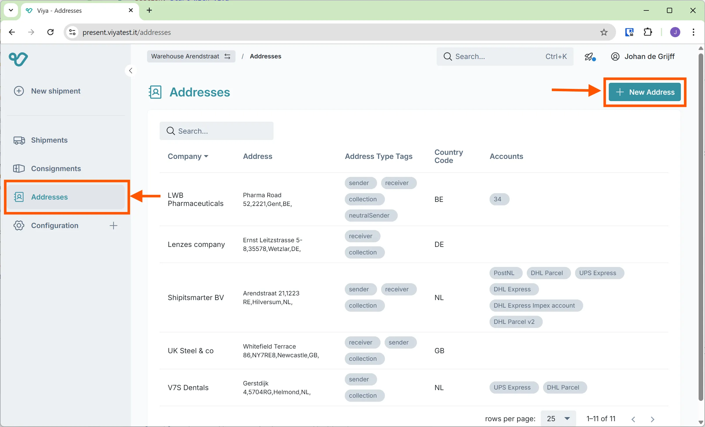 Maintain addresses
